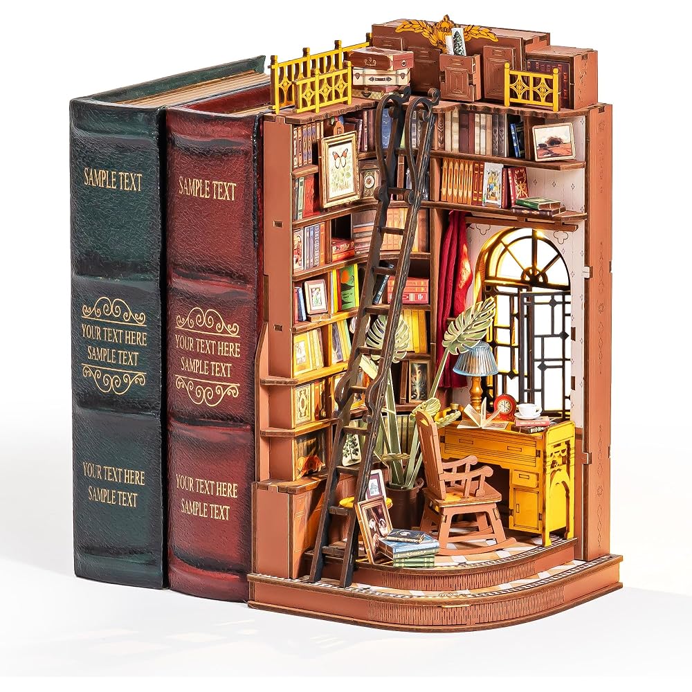 

Rolife DIY Book Nook Bookend Puzzle Kit with LED Light Wooden Retro Design for Adults and Kids