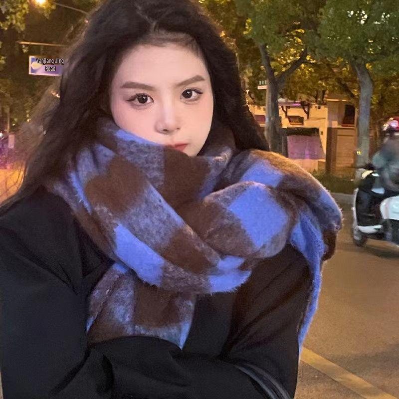 Maelard Women's Imitation Cashmere Plaid Scarf: Warm, Thick Dual-Use Shawl for Autumn and Winter.