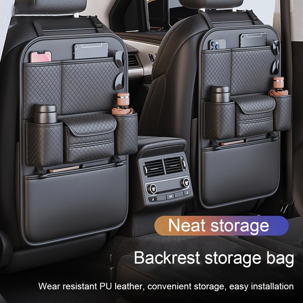 High Quality Black Car Seat Back Organizer - Large Capacity PU Leather Storage Bag for Water Bottles, Tablets, Laptops And Accessories