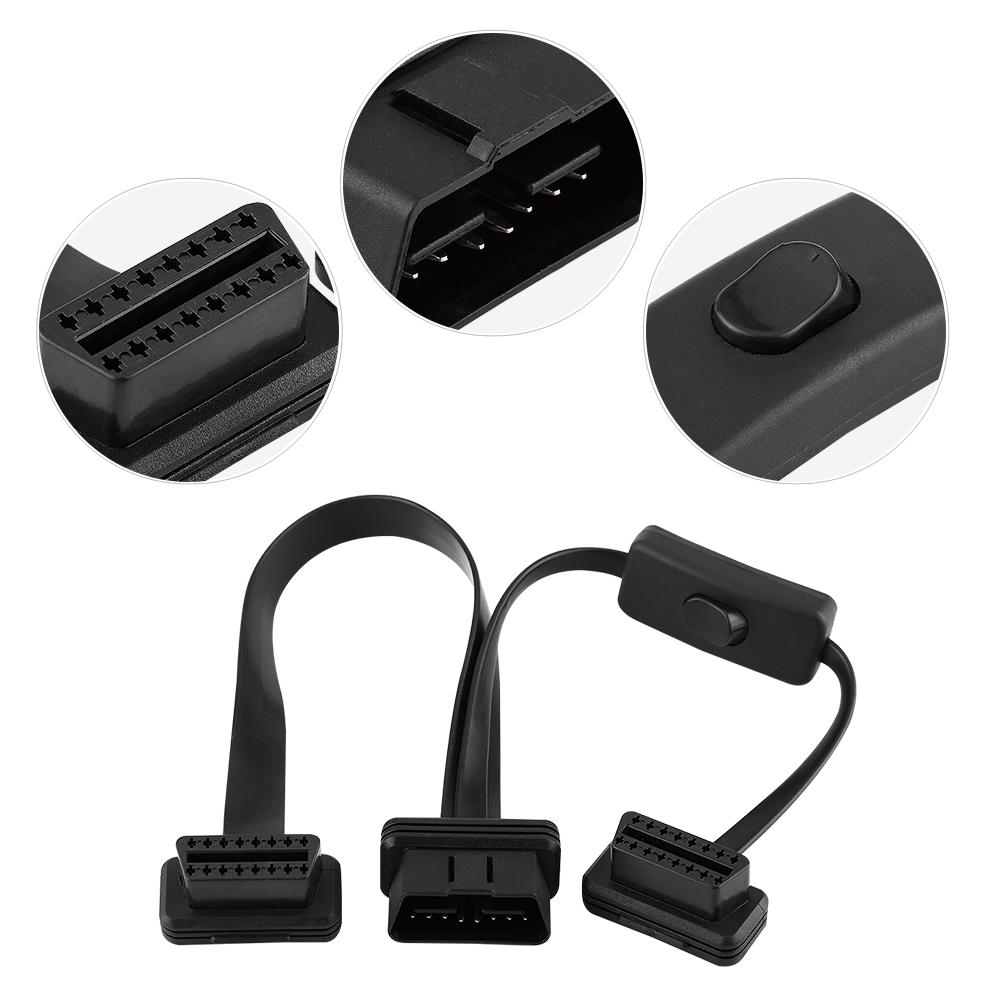 16 Pin Male To Dual Female OBD2 Splitter Flat Extension Cable Adapter with Switch