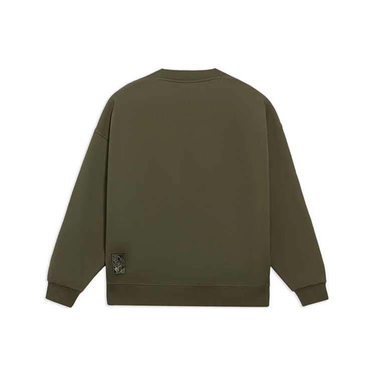 Li-Ning Sports Life Series CF Embroidered Loose Pullover Sweatshirt Unisex Tops Olive-Green AWDS599-4