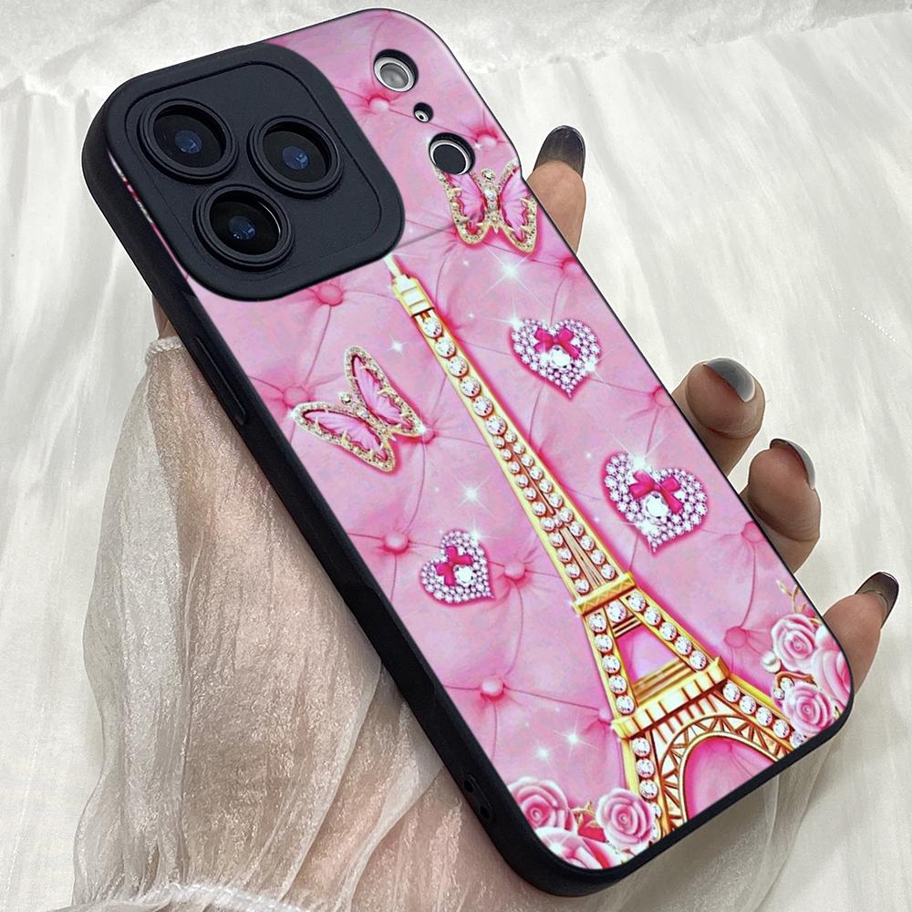 M296 Butterfly Eiffel Tower Pink Art Angel Eyes Soft Phone Cases for iPhone Samsung Galaxy Xiaomi Rdemi Huawei Honor Infinix Realme OPPO All Model
