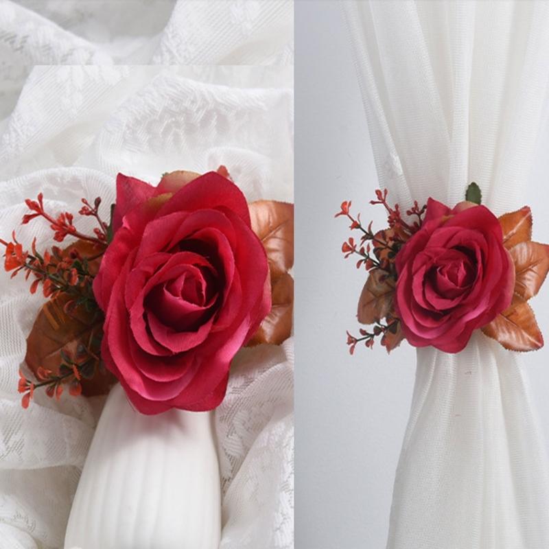 Cloth Flower Curtain Tie Backs Rose Curtain Tieback Clip Decorative Rope Holdbacks Window Buckle for Window Decoration