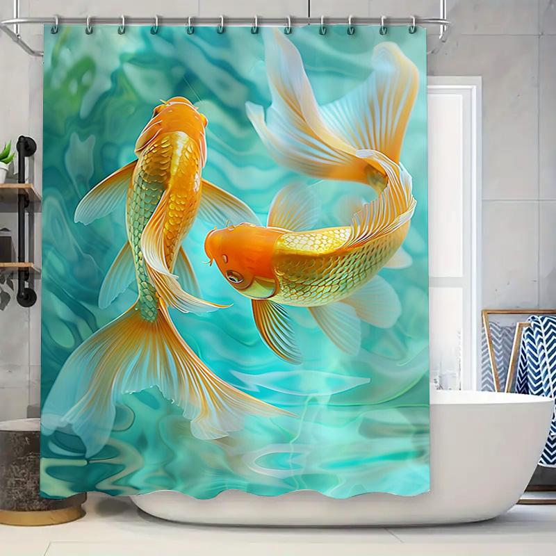 Luxury Goldfish Print Shower Curtain for Bathroom Decor Waterproof Fabric with Rings