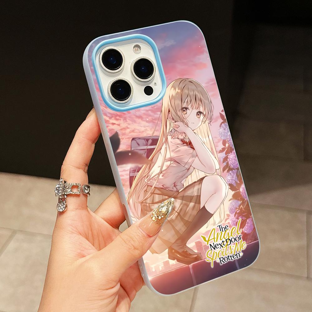 Angel Mahiru Shina Phone Case for iPhone 17 16 15 14 13 12 11 Air Pro Max Plus Jelly Double layer Light Blue Cover