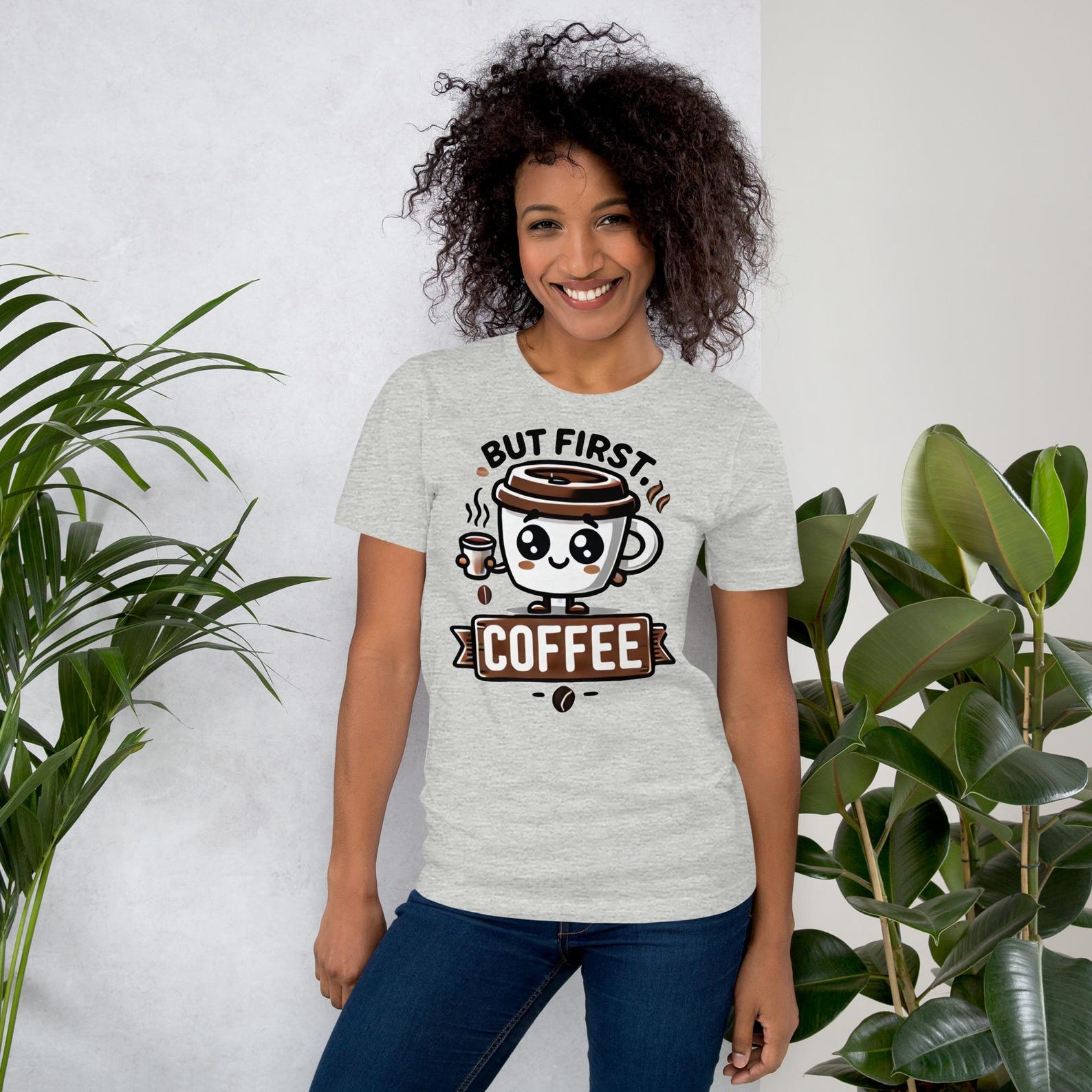 Cute But First, Coffee Graphic Tee, Soft Cotton T-Shirt S