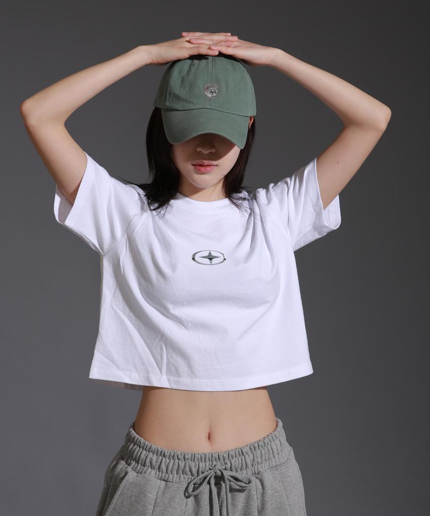 LIKE THE MOST Women'S Small Silver Star Regular Crop Short Sleeve T-Shirt_White