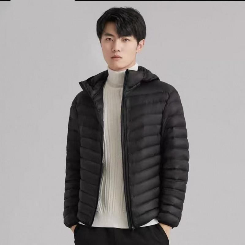 Mens Short Lightweight Packable Down Jacket 90% White Duck Hooded Slim Fit Winter Coat