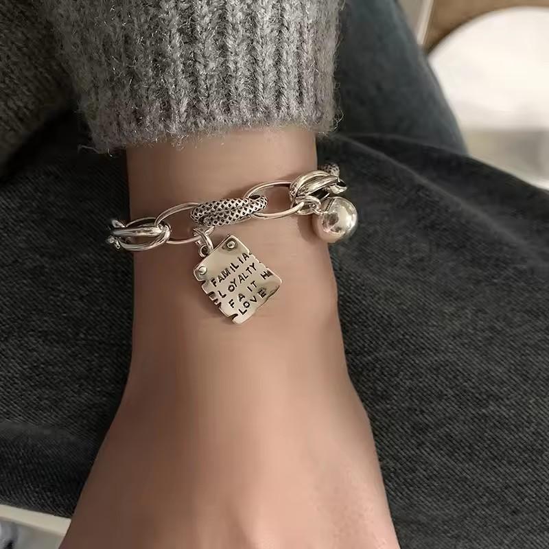 925 Sterling Silver Thai Silver Bracelet for Women Vintage Geometric Heart Love Lucky Punk Jewelry 2026 New