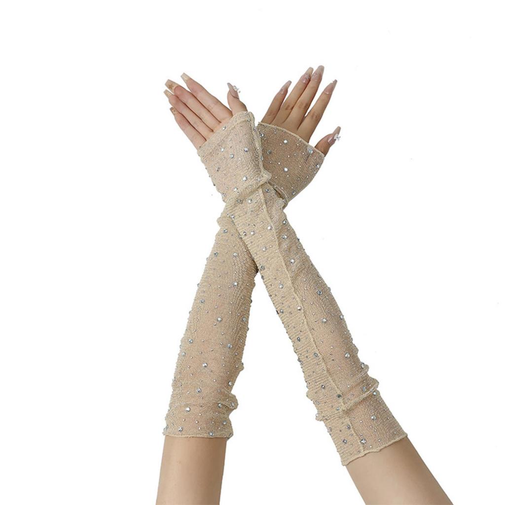 Mesh Oversleeve Diamond Sequin Low Elasticity No Fingers Gloves Summer Driver Sunscreen Sleeve