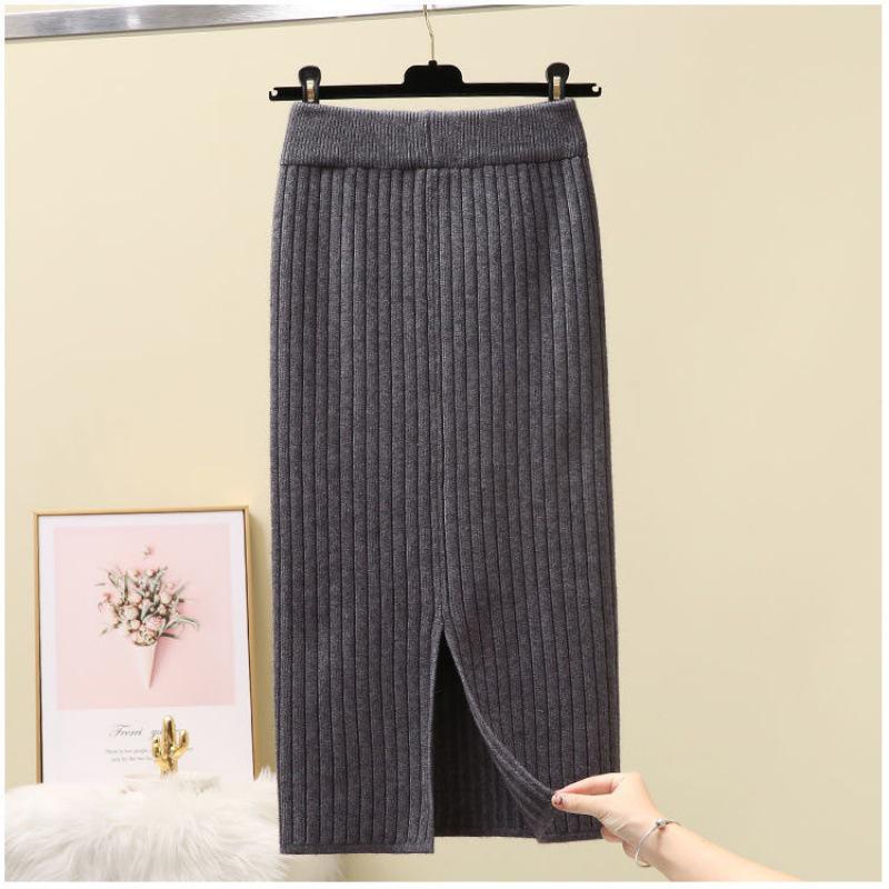 

Женская утолщенная шерстяная вязаная юбка-миди бодикон с разрезом - Осень/Зима 2022 3XL, 74-80 kg