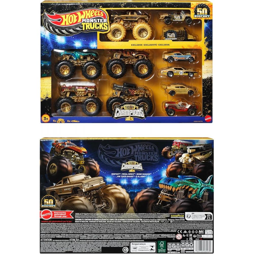 HoT Wheels MonsTer Truck BigfooT Trophy Champion CollecTion SeT WiTh 5 MonsTer T