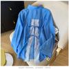 Elegant Back Slit Strap Splicing Lace Sunscreen Shirt Long Sleeved Loose Jacket for Women's Bow Tie Summer Fashion Thin Loose Fit Shirt Sweet Blouse