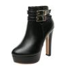 Zipper Women Boots High Heels Clogs Platform Boots-Women Autumn Shoes Winter Footwear Round Toe Stiletto Black Leather Rubber