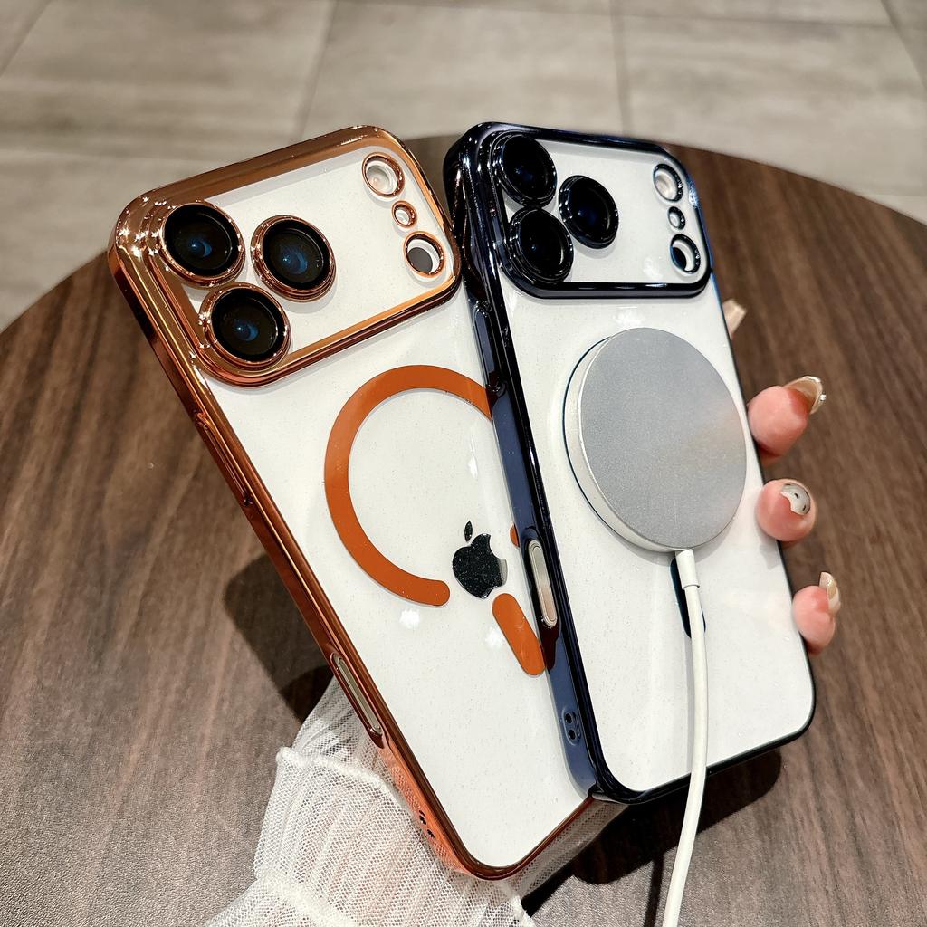 Electroplating PC Glitter for IPhone 17promax Phone Case Magnetic Suction for Apple 16 with Lens Film 15 Protective Cover
