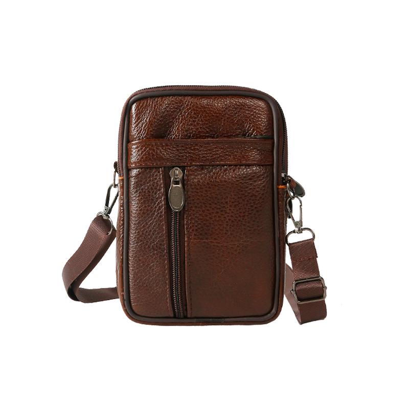 Genuine Leather Men's Vertical Crossbody Phone Waist Bag with Belt Loop (8-Inch)