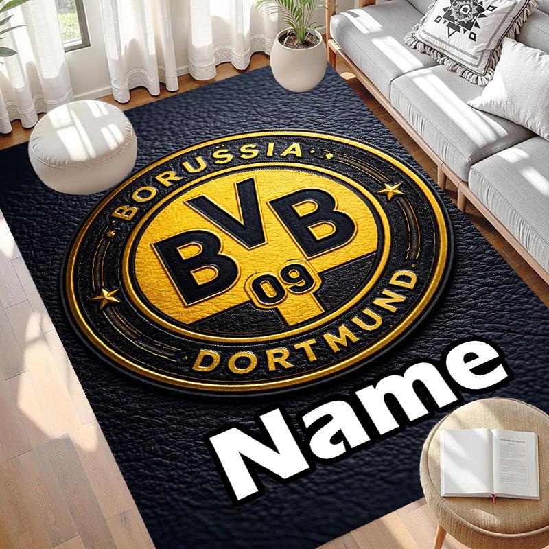 Custom Name Personalized Borussia Dortmund Print Carpet, Versatile Home Decor Rug, for Playroom, Apartment, Balcony, Entryway, Hallway Gift