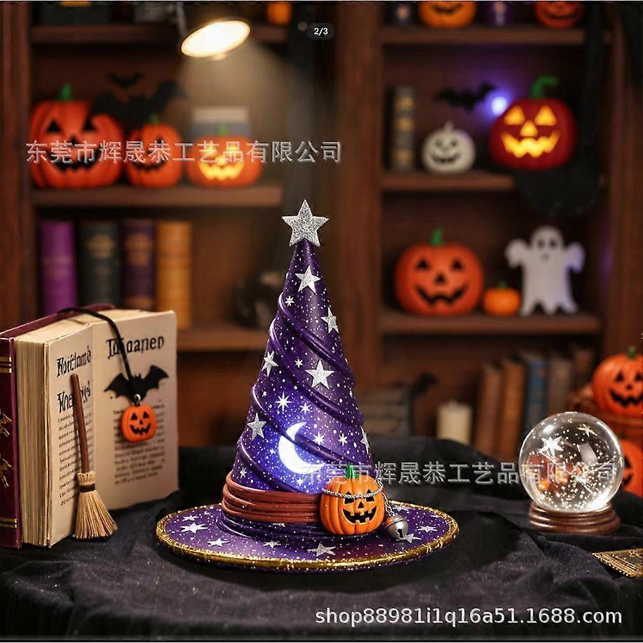 Witch Hat Lamps - Handcrafted Stained Gothic Wizard Hat Lights for Decor,Light with Glow-in-The-Dark Figurine for Bedroom, Mystical Bedroom Ambiance &