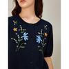INMAN Women's Floral Embroidered Short-Sleeve Knit Top