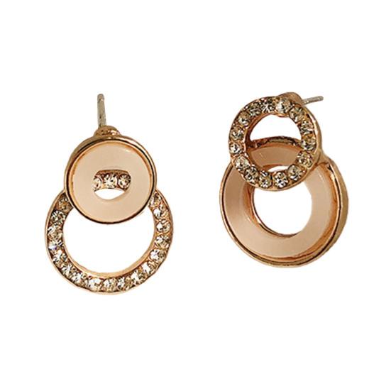 1 Pair Lady Earrings Round Rhinestone Asymmetrical Hollow Out Stud Earrings