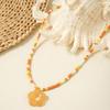 Summer New Style Fresh Temperament Resin Hollow Flower Pendant Color Blocked Rice Bead Necklace Women's Jewelry Daily Matching Necklace