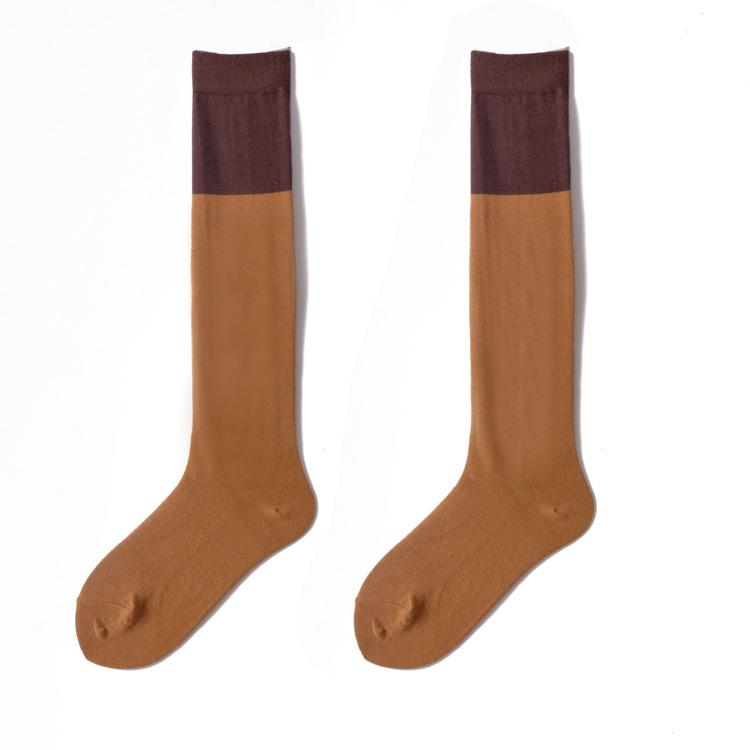 Solid-color Patchwork Knee-high Socks, Medium Long Calf Socks, Solid-color High Socks