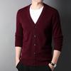 Hengyuanxiang Herrstickad V-ringad Cardigan i 100% Ren Ull