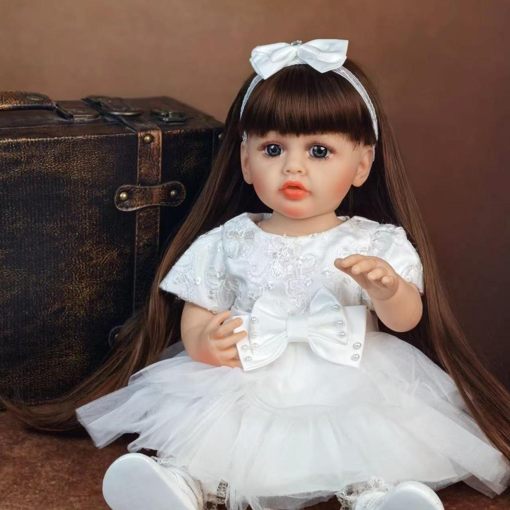 KEIUMI Full Body Silikon Vinyl Reborn Baby Doll 55 cm Jente Realistisk Langt hår Prinsesse Bebe Newborn Dukke For barn Bursdag Påskegaver
