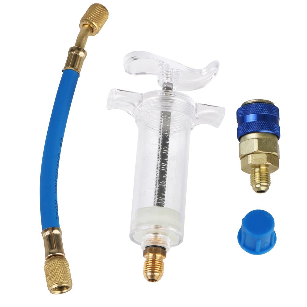 Quick Coupler 30ml 1oz Recharge Hose Car Air Conditioning Refrigerant Injector AC Coolant Charging Set 1/4" SAE Adapter