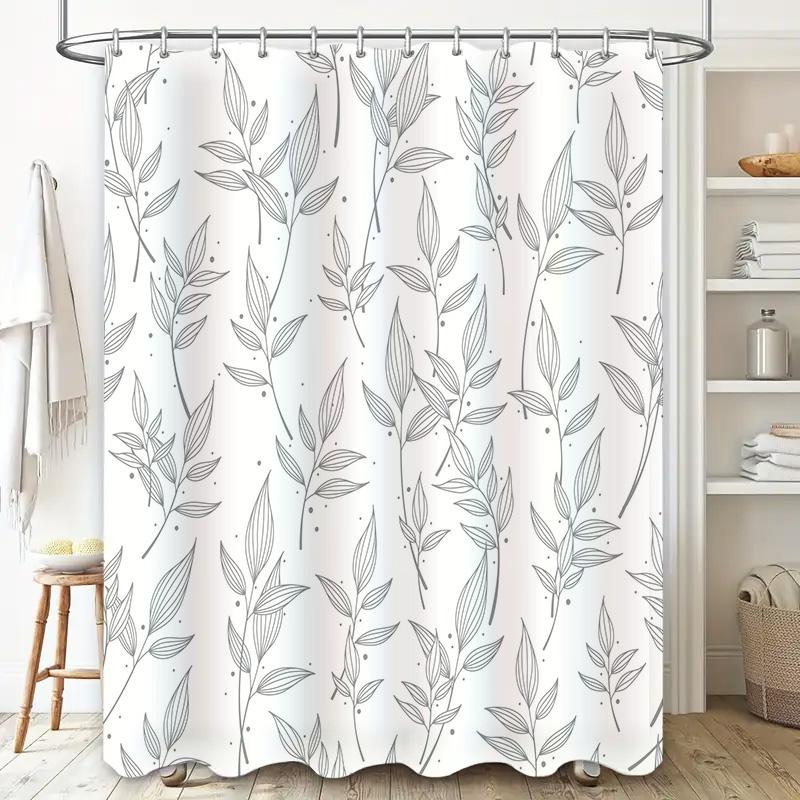 Nowoczesny wystrój łazienki Zasłona prysznicowa z eleganckimi szarymi gałęziami Idealna do stworzenia atmosfery spa w domowej strefie kąpielowej