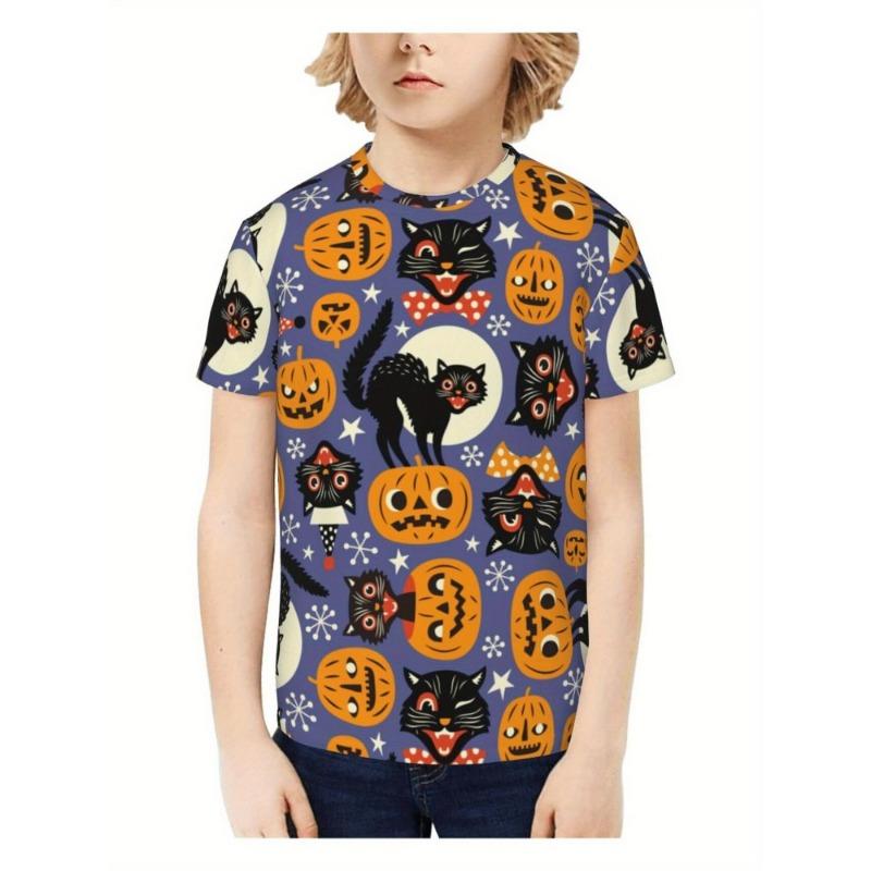 Girl Clothes Funny Terror Pumpkin Graphic T Shirt Boys Girls Halloween Short Sleeve Tops Tees 2-10Y Halloween Gift Party T-Shirt