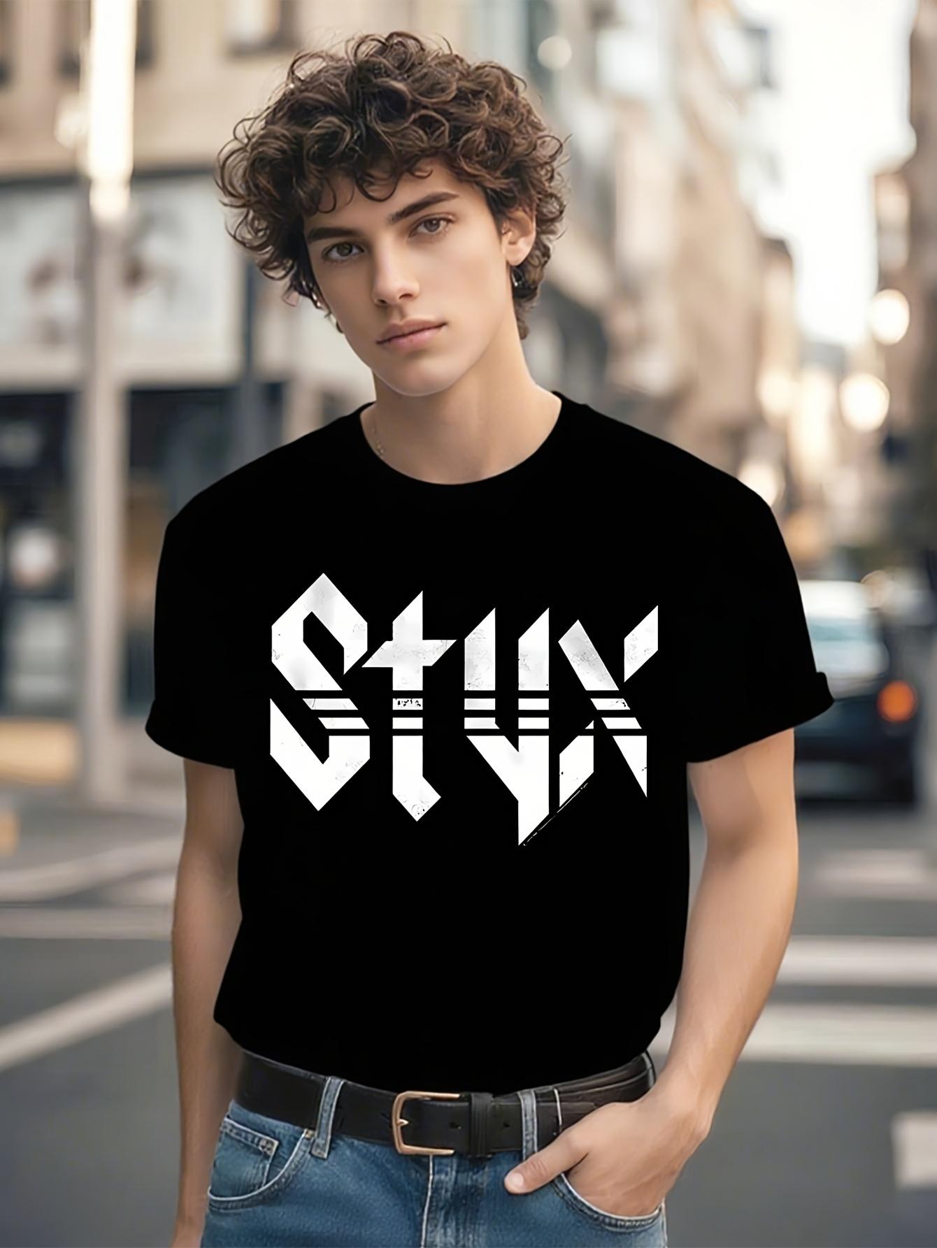Styx Black Music Band Logo Graphic T-shirt - Bold White Print L