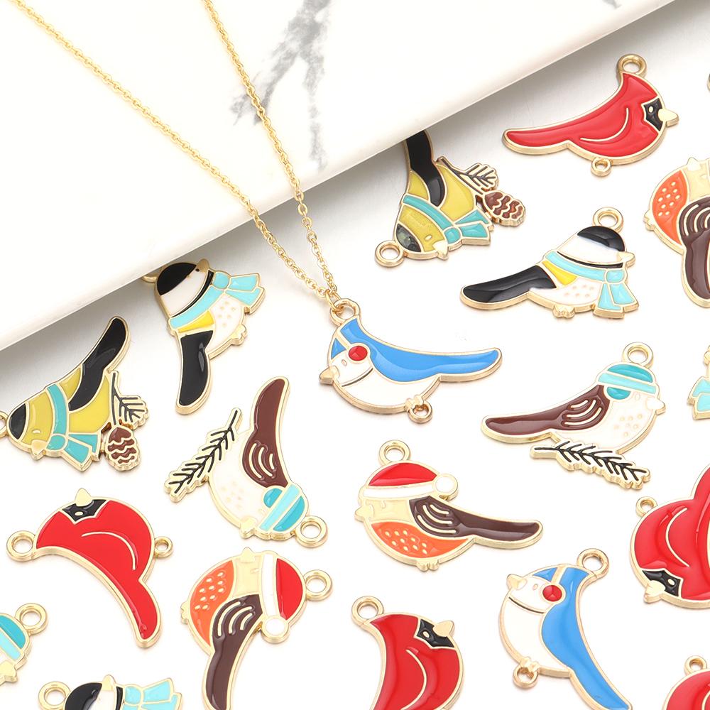 10Pcs Alloy Bird Series Charms Color Cute Dripping Oil Pendant Bead DIY Bracelet Necklace Keychain Jewelry Making Accessories