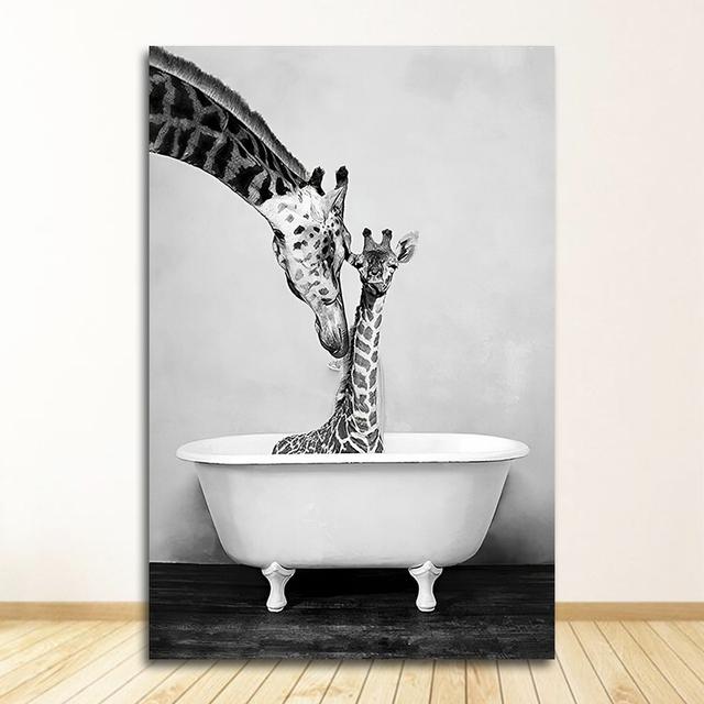 Painting Nursery Wall Art Nordic Picture Kid Room Decor Baby Animal In Bathtub Poster Panda Giraffe Elephant Lion Pig Cow Canvas No Frame