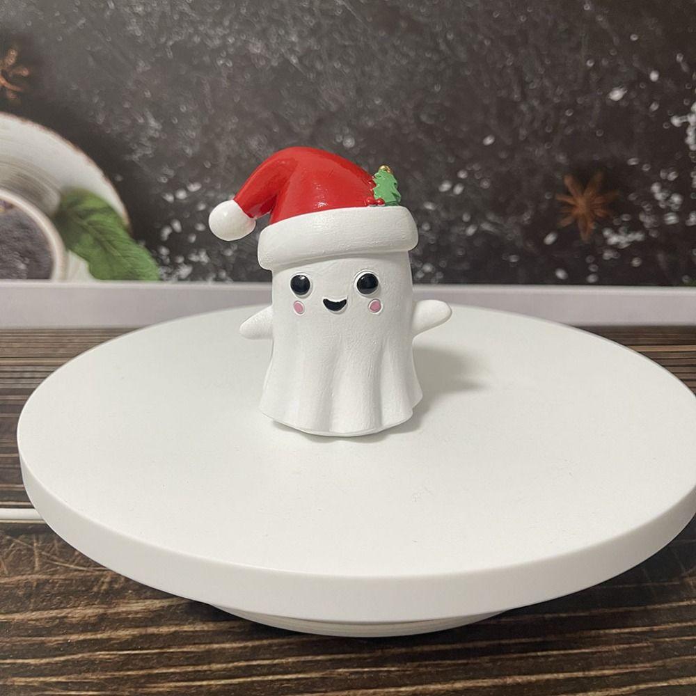 Cartoon Christmas Hat Ghost Figurine Mini Ghost Car Ornament Christmas Ghost Resin Ornament  Desk