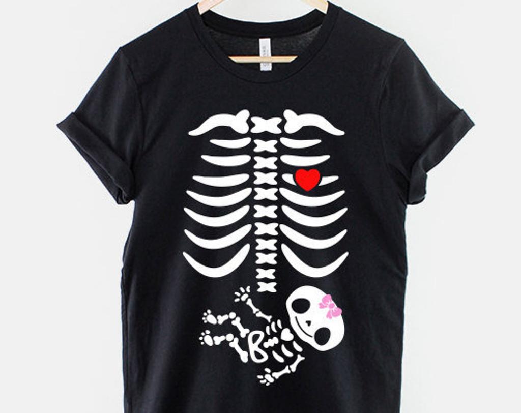 Baby Girl Skeleton Maternity Shirt: Halloween Pregnancy Announcement