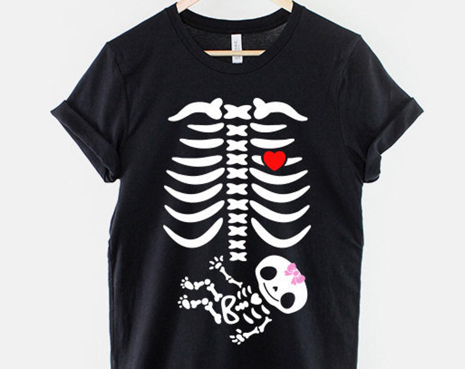 Baby Girl Skeleton Maternity Shirt: Halloween Pregnancy Announcement XL