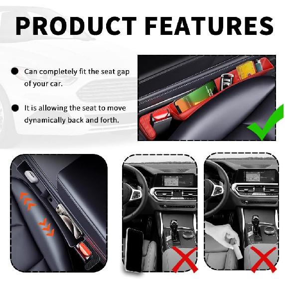 2PCS New Car Seat Gap Filler With 2 Storage Areas,Stylish Car Seat Gap Storage For Stabilizing Phone,Keys Wallet,Universal Car Seat Gap Filler