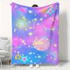 One Piece Colorful Planet Flannel Blanket - Heavy-Duty Soft Pink & Blue Starry Night with Planets & Spaceships-like Objec