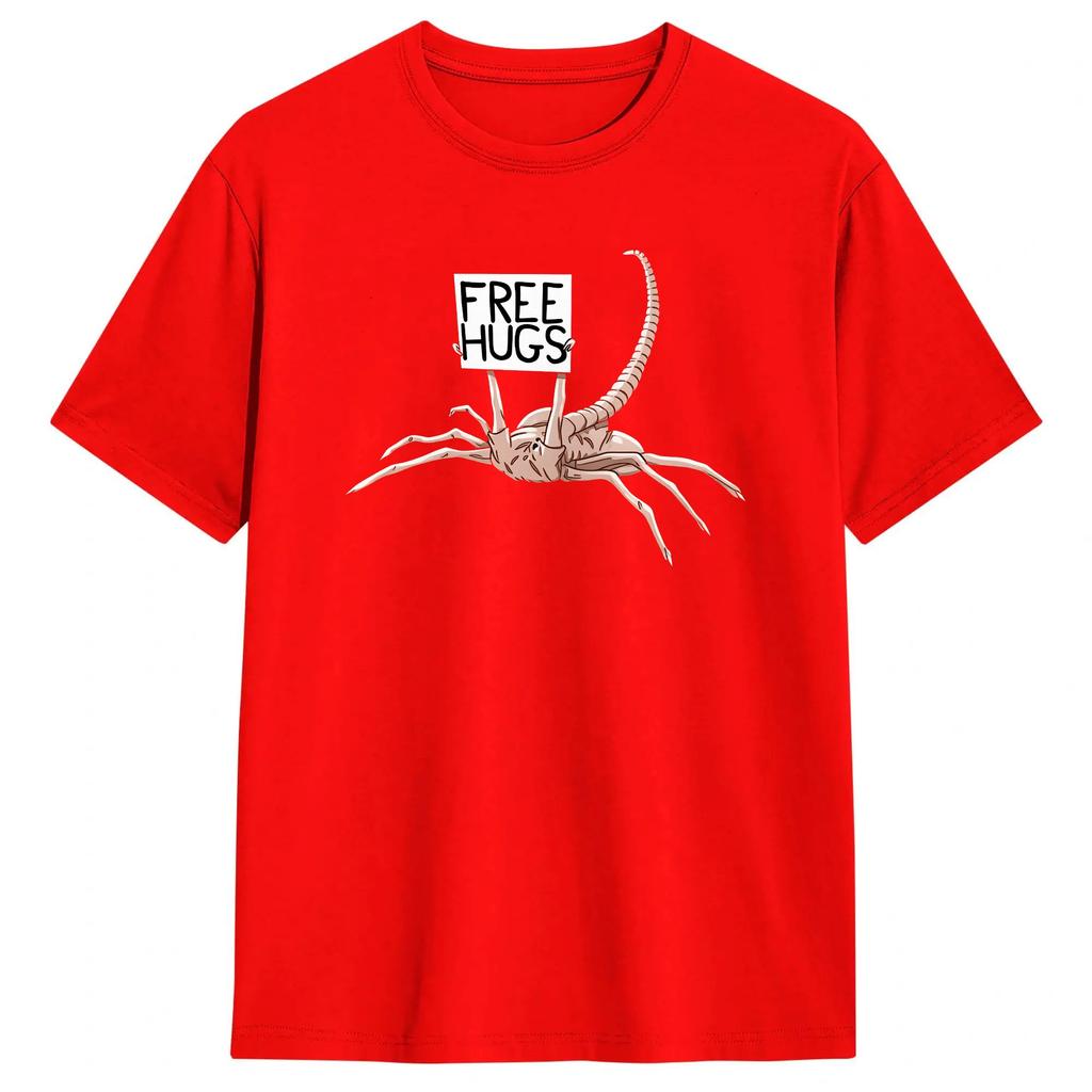 Casual T Shirt Summer Free Hugs Funny Facehugger Aliens Fashion T-Shirts Cotton Tee Shirt for Men Awesome Short Sleeve Clothes