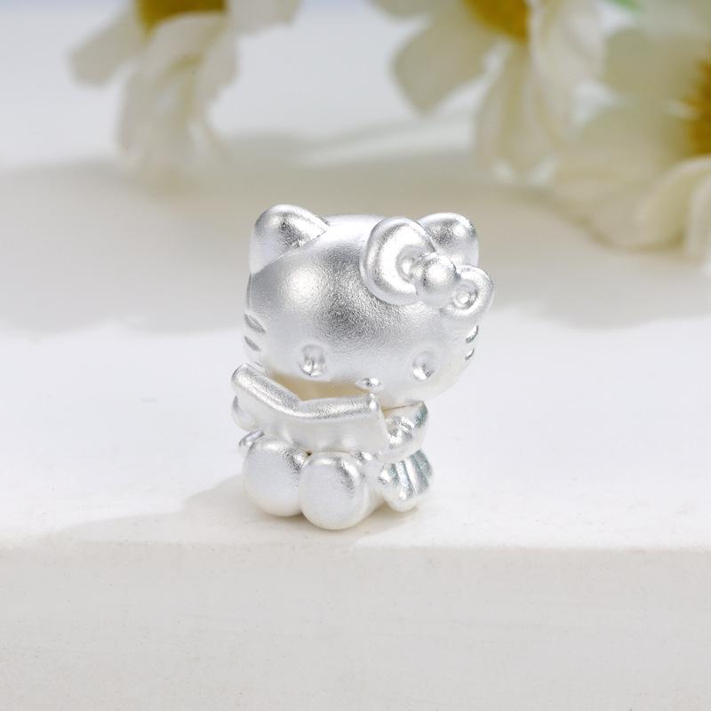 Sterling Silver 999 Cartoon Cinnamoroll and Kuromi Beaded Rope DIY Cute Loose Beads Accessories