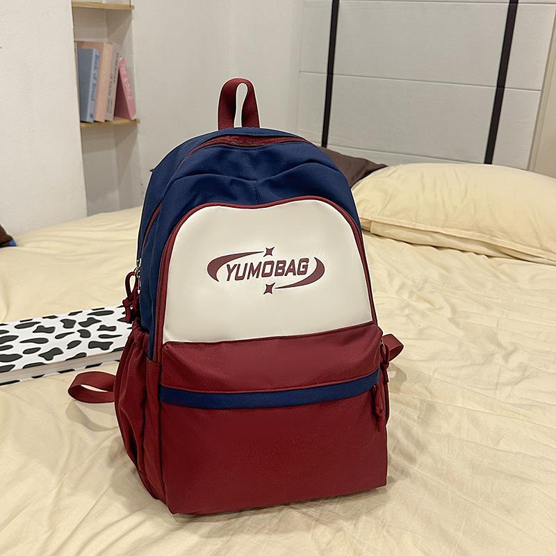 New Ins High Value Schoolbag Leisure Large Capacity Contrast Campus Backpack Korean Version of Small Fresh Splicing Backpack