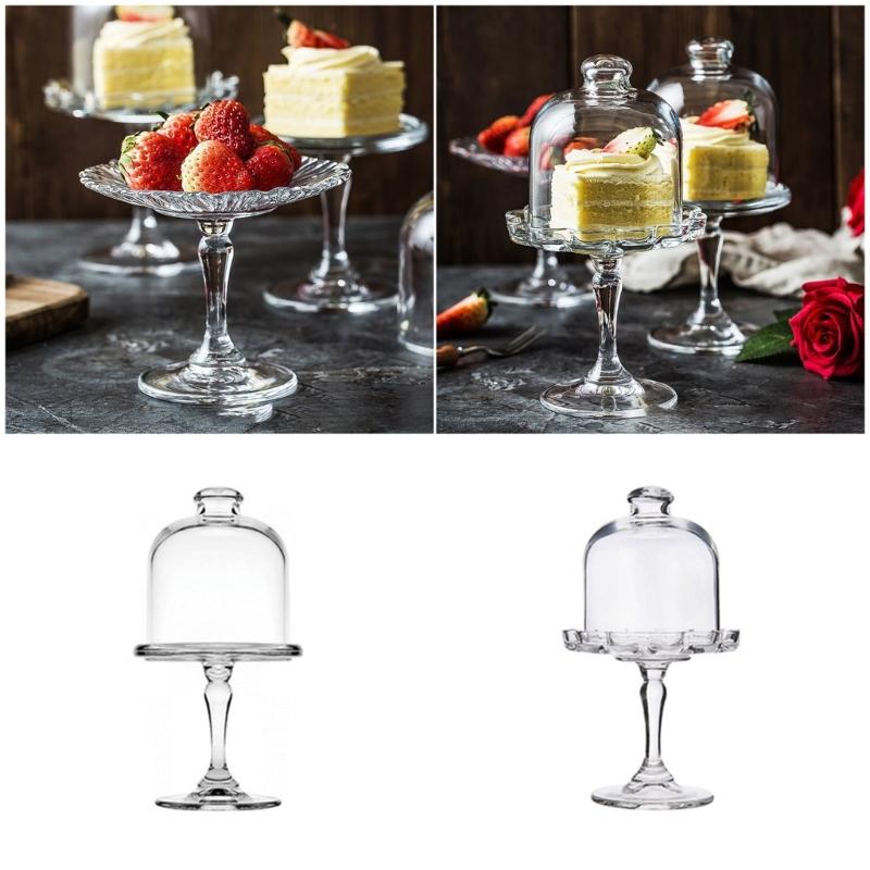 Servierplatte aus Klarglas mit hohem Fuß und Kuppelhaube, Cupcake-Ständer zur Präsentation von Süßwaren und Leckereien