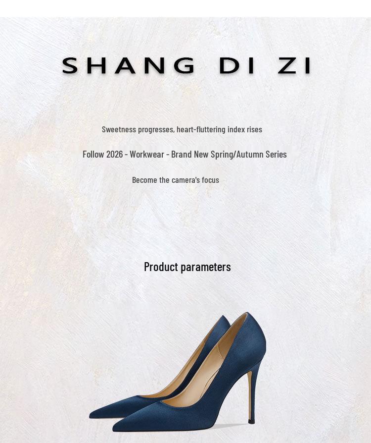 Women's Satin High Heels: Comfortable, Thin Heel, Pointed Toe, Blue, Spring-Autumn Style, Classy Work Shoes.