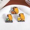 Capybara Drinking Enamel Pins Custom NO TROUBLES JUST BUBBLES Brooches Lapel Badges Clothes Animal Jewelry Gift for Kids Friends