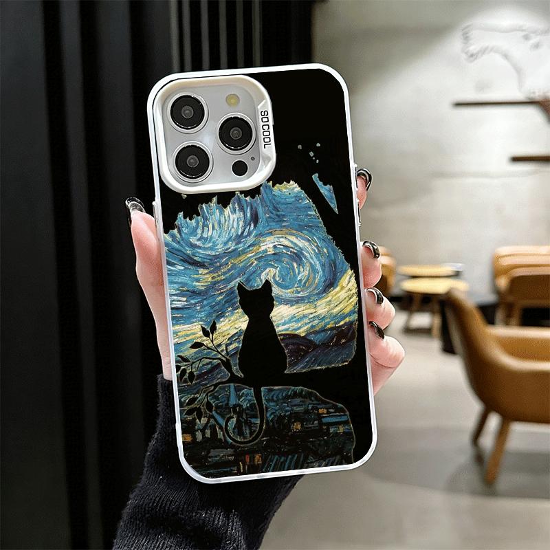 Schwarze Katze Ästhetik Muster Stoßfeste Handyhülle für iPhone 17 Air 16 16E 15 Pro Max 14 Plus 13 Mini 12 Rückseite Anti Fall Fu