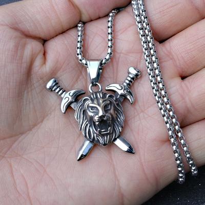 Lion Back Double Sword Men's Pendant Retro Fashion Necklace Accessory ,A Gift for My Boyfriend