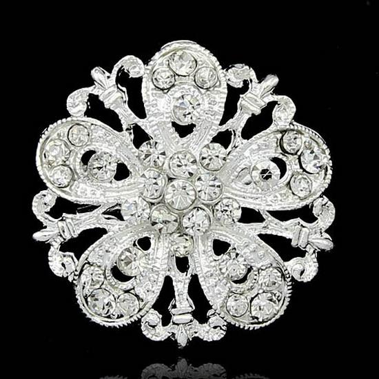 Silver Alloy Flower Lapel Pin with Crystal Rhinestones - Exquisite Micro-inlaid Design Brooch Zhenyao Jewelry