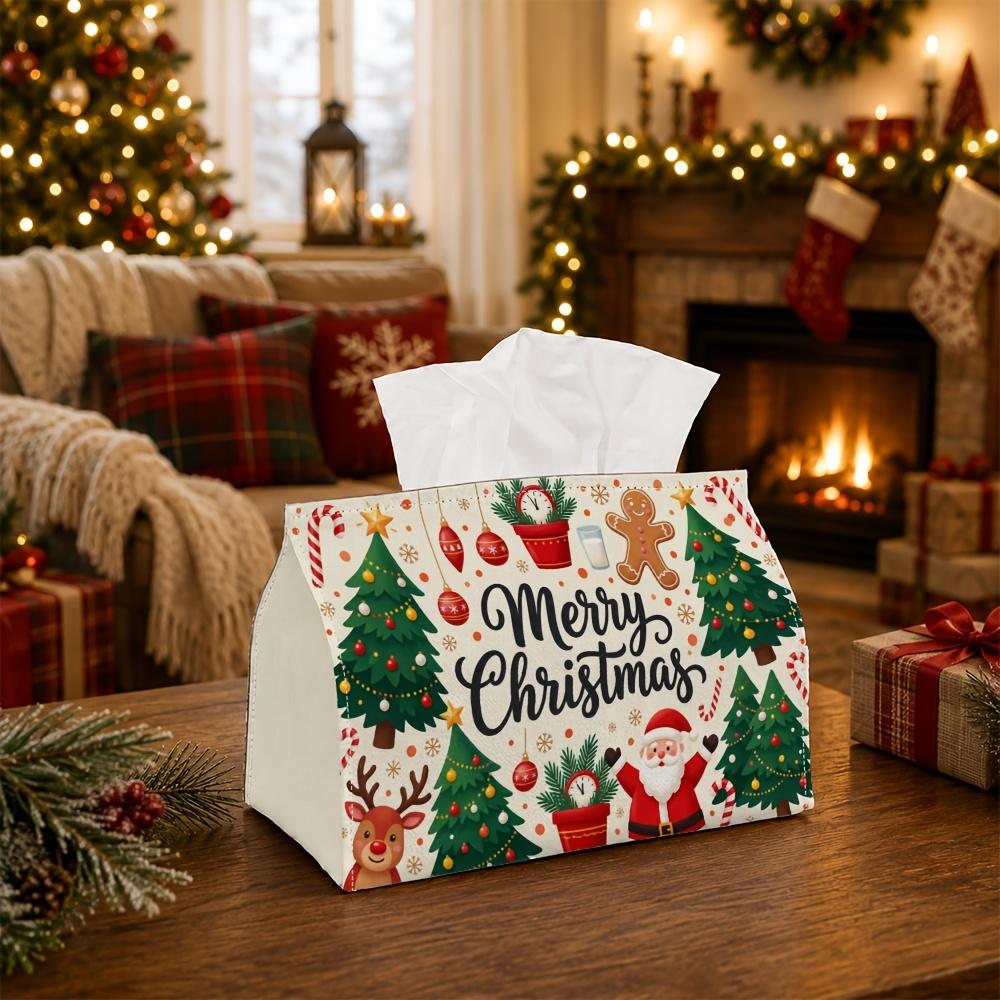 1pc Christmas Tissue Box Holder with Traditional Festive Design - Santa Reindeer Pine Tree Gingerbread Man, Ideal for Kitchen, Living Room, Bedroom, B
