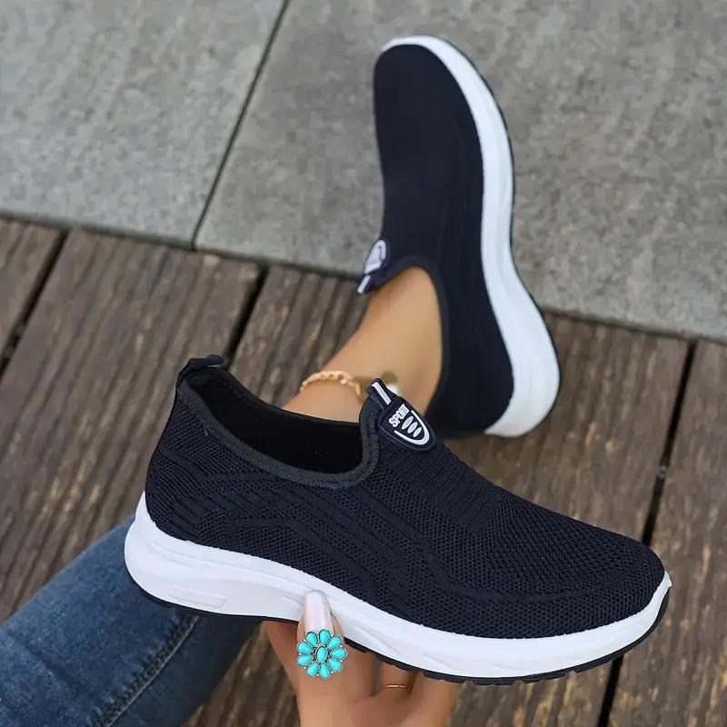 Women's Casual Mesh Sneakers - Breathable Solid Color Slip-On Fashion Shoes Walking Footwear